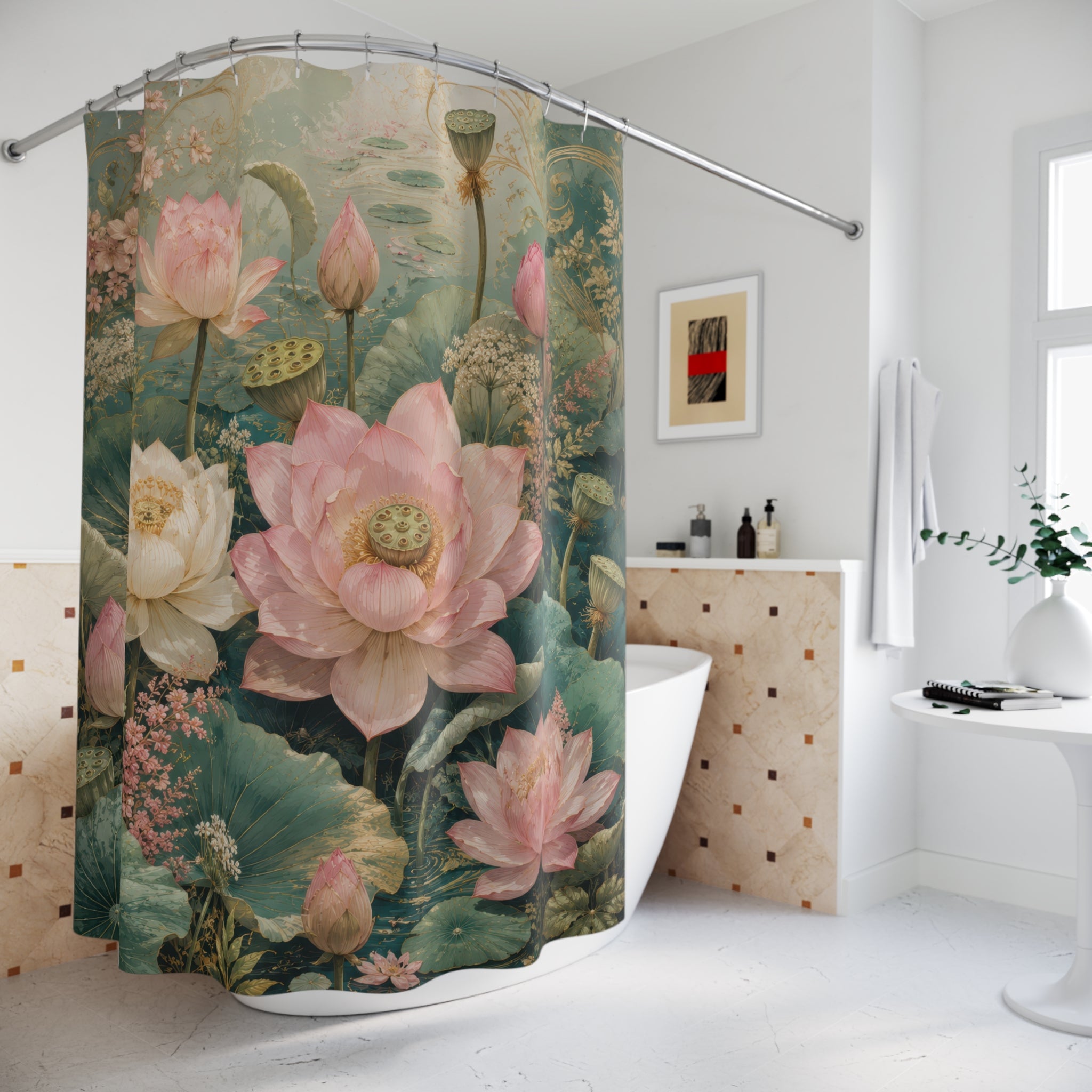 Lotus Flower Pond Shower Curtain