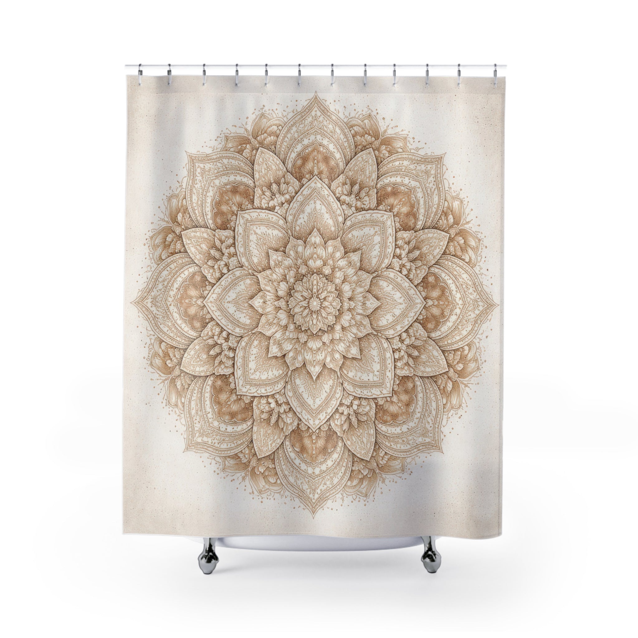 Boho Mandala Shower Curtain – Beige Ivory