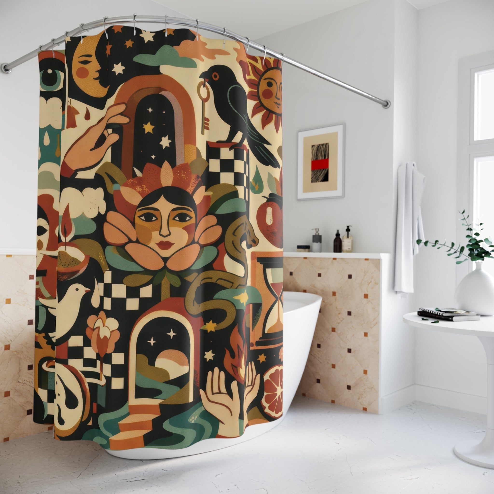 Surreal Sun and Moon Shower Curtain – Folk Art