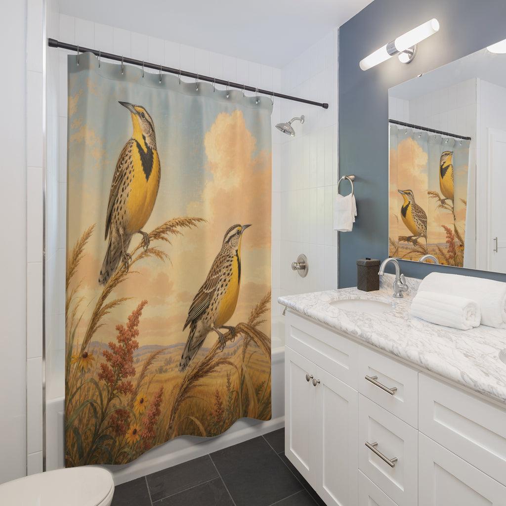 Meadowlark Pair at Sunset Shower Curtain
