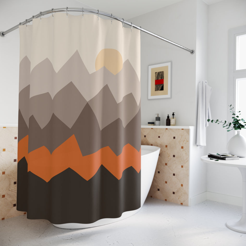 Grey Orange Shower Curtain: Mountain Sunset