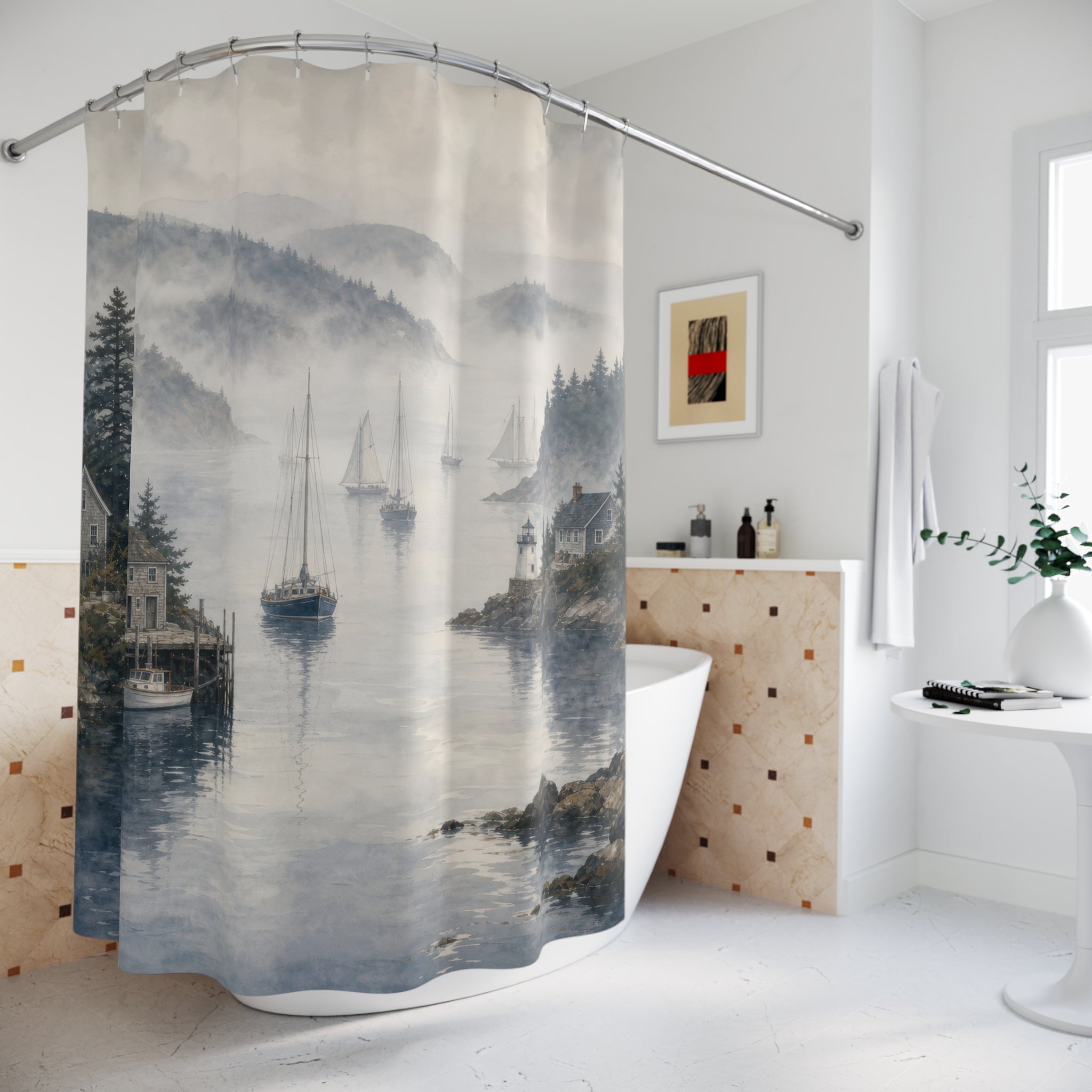Misty Harbor Coastal Shower Curtain