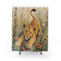Lion Cub Floral Animal Scene Shower Curtain