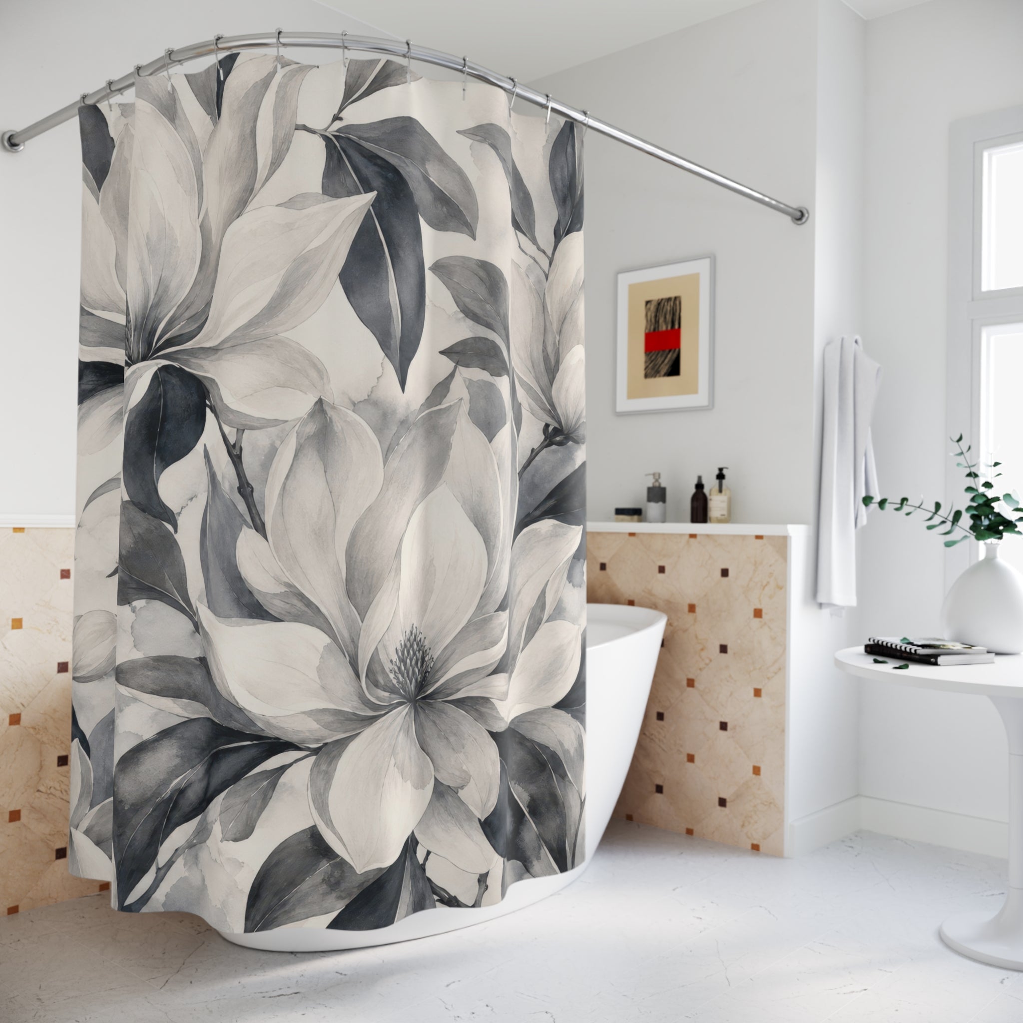 White Magnolia Botanical Shower Curtain