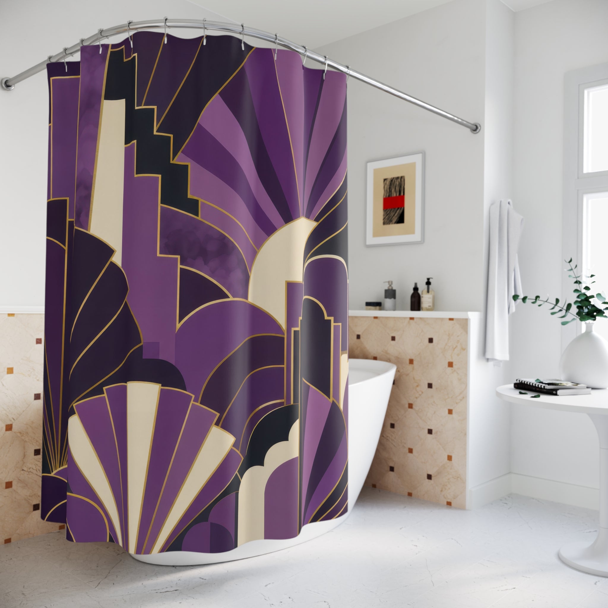 Plum Art Deco Fan Shower Curtain