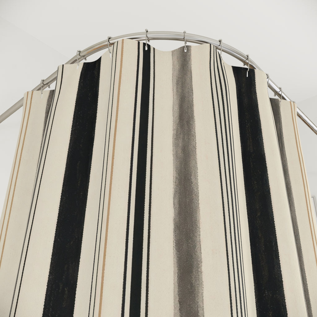 Beige Ivory Narrow Vertical Stripe Shower Curtain
