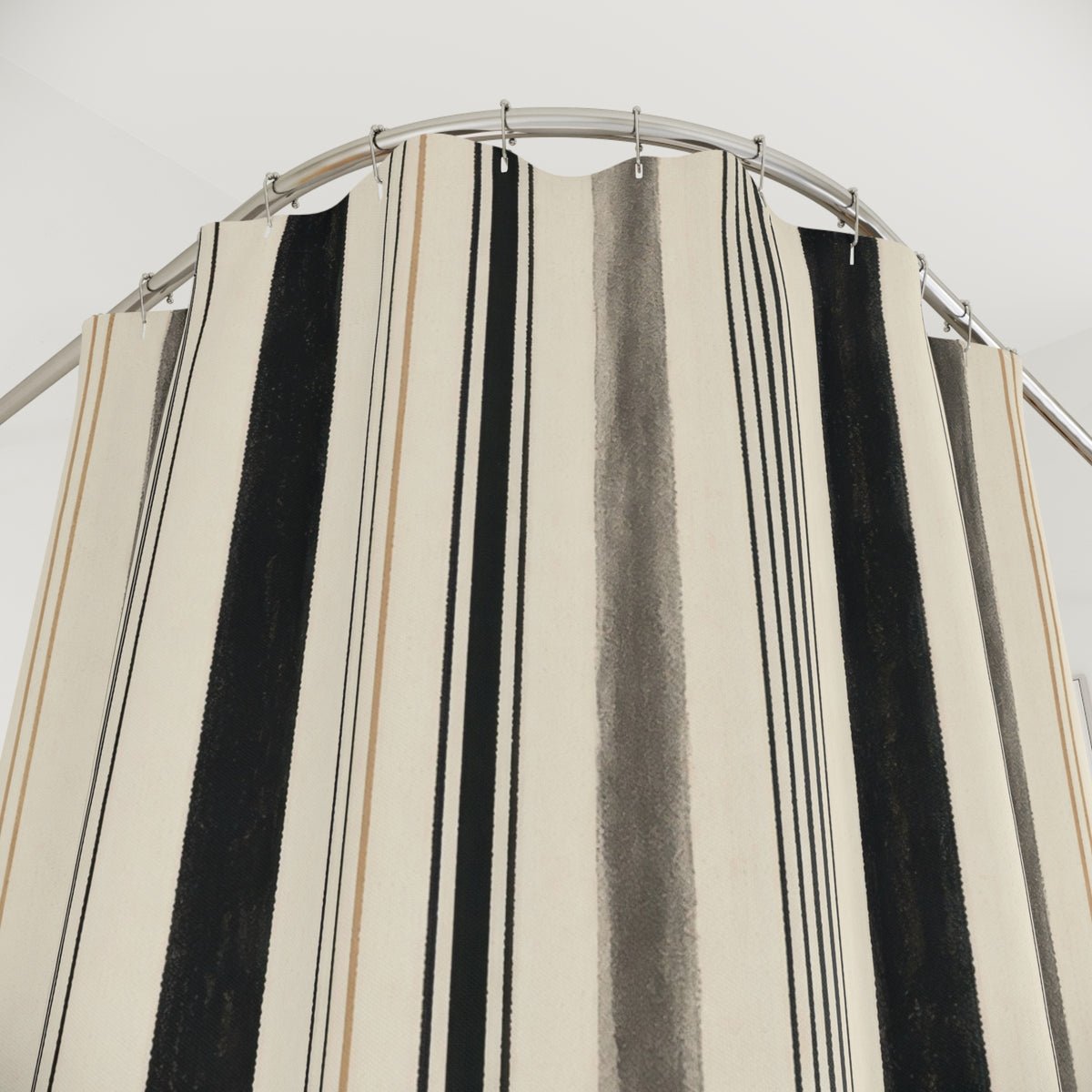 Beige Ivory Narrow Vertical Stripe Shower Curtain
