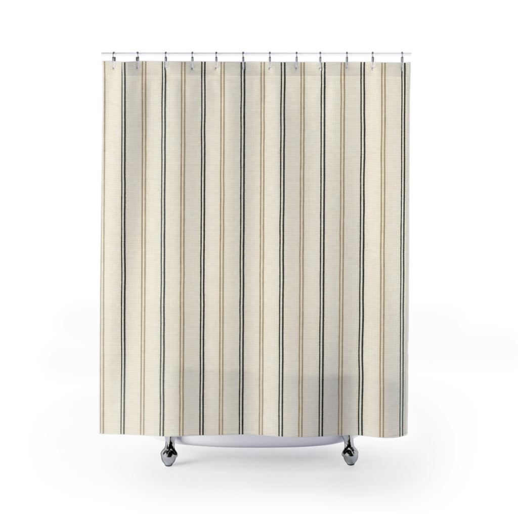 Black Beige Pinstripe Shower Curtain
