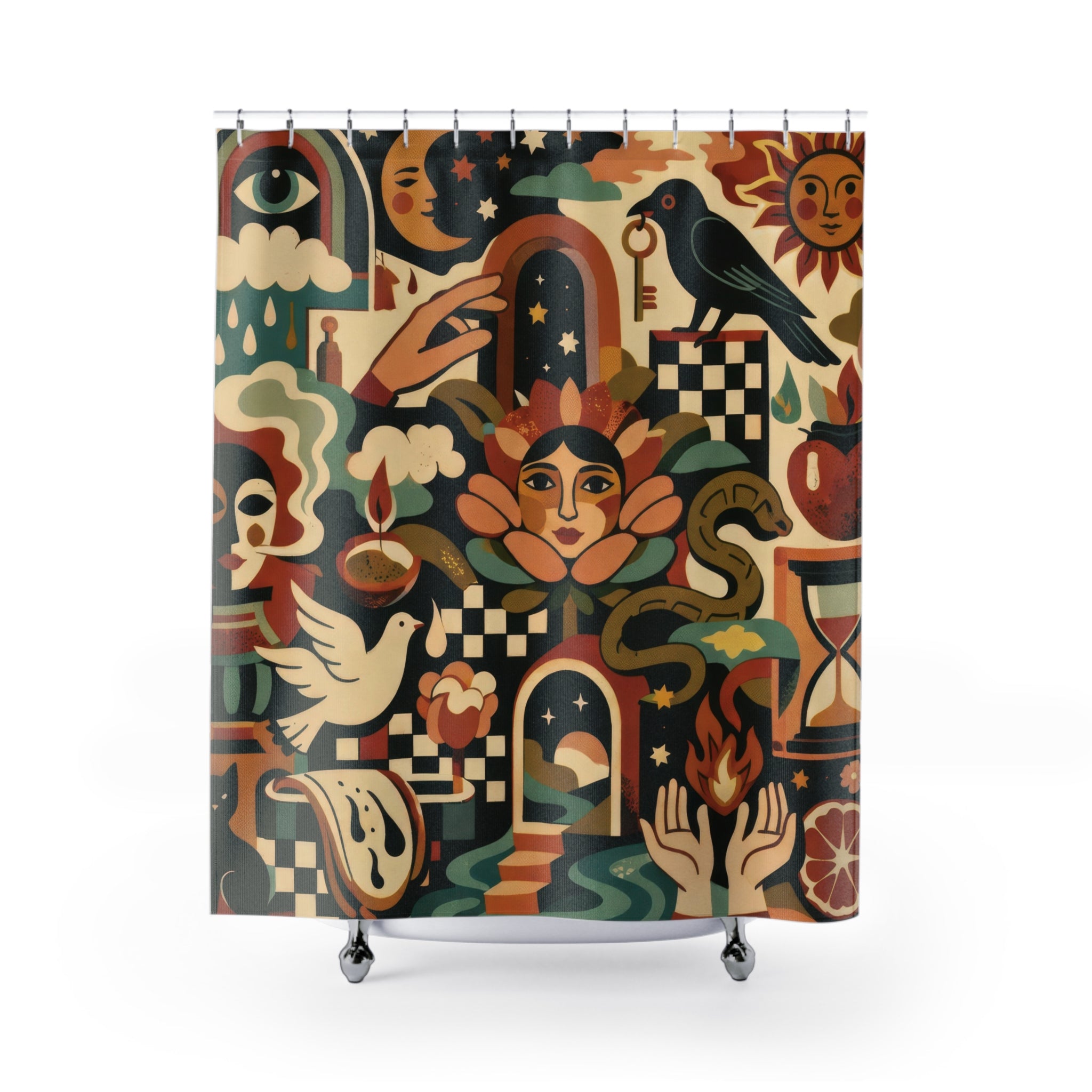 Surreal Sun and Moon Shower Curtain – Folk Art