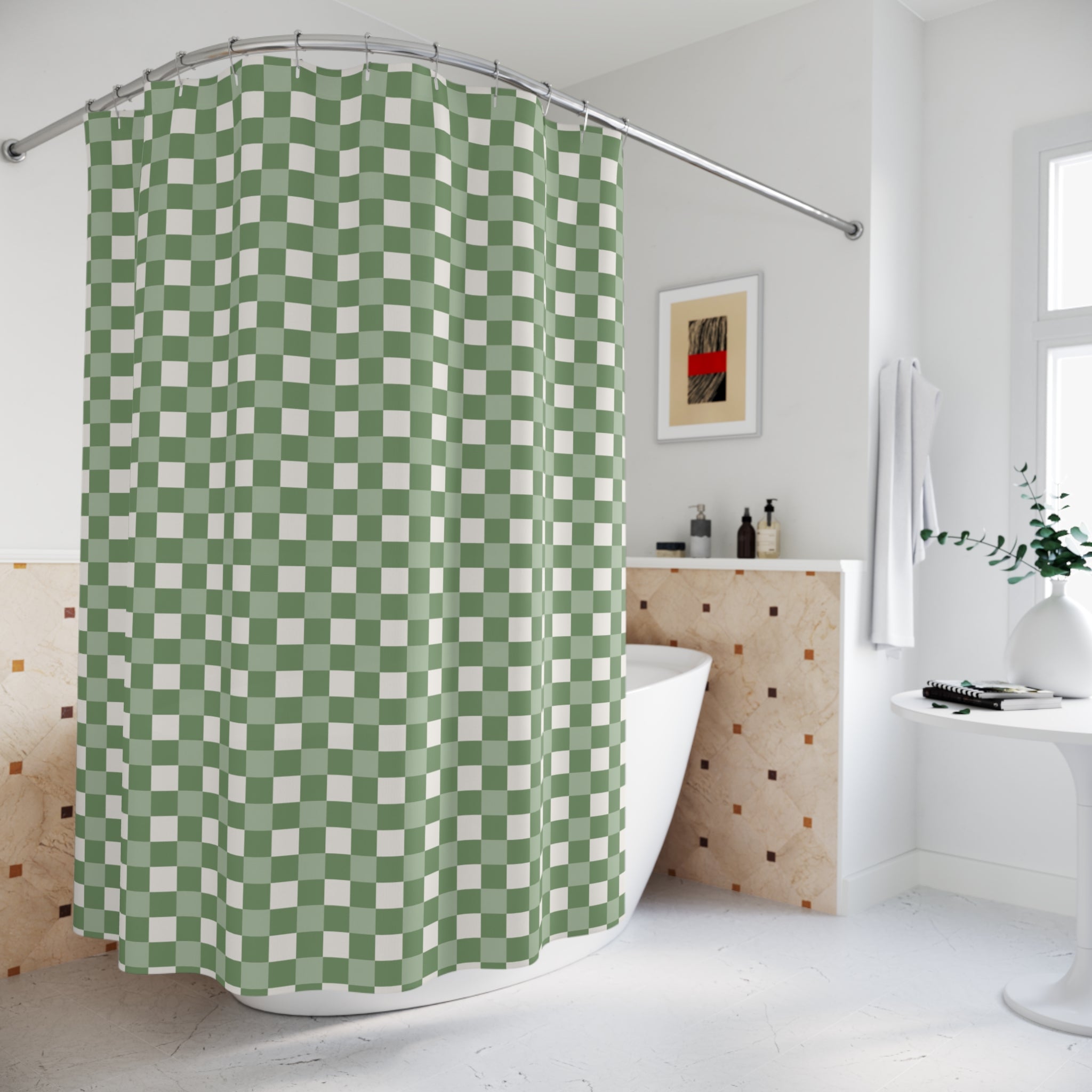 Sage Green Gingham Shower Curtain – Cream Cottage