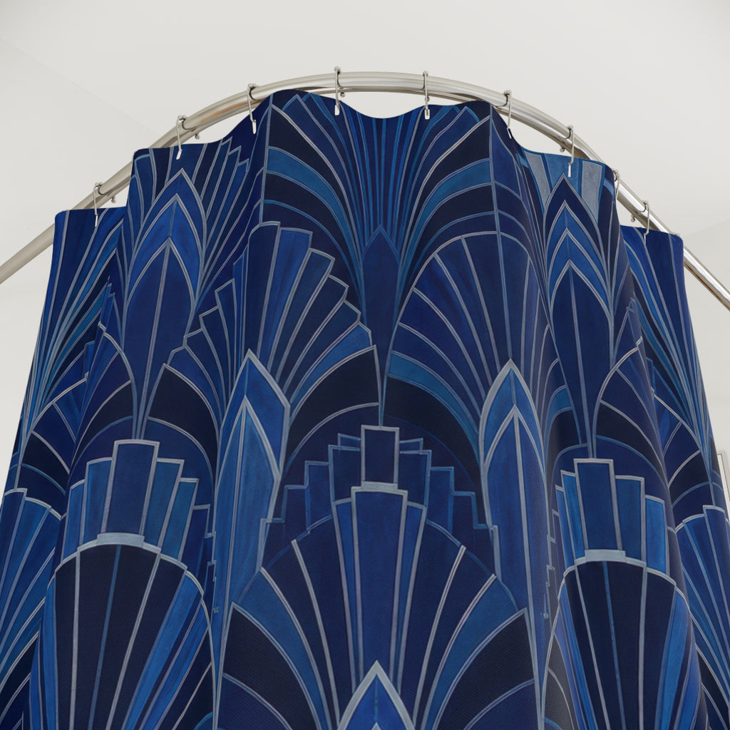 Navy Art Deco Fan Shower Curtain, Navy Blue Art Deco Bath Decor, Art Deco Fan Bath Curtain, Guest Bath Decor, Small Bathroom Decor