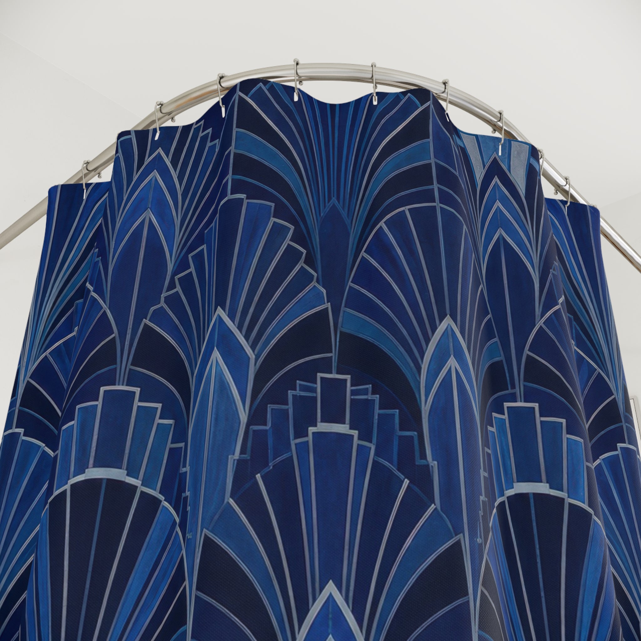 Navy Art Deco Fan Shower Curtain, Navy Blue Art Deco Bath Decor, Art Deco Fan Bath Curtain, Guest Bath Decor, Small Bathroom Decor