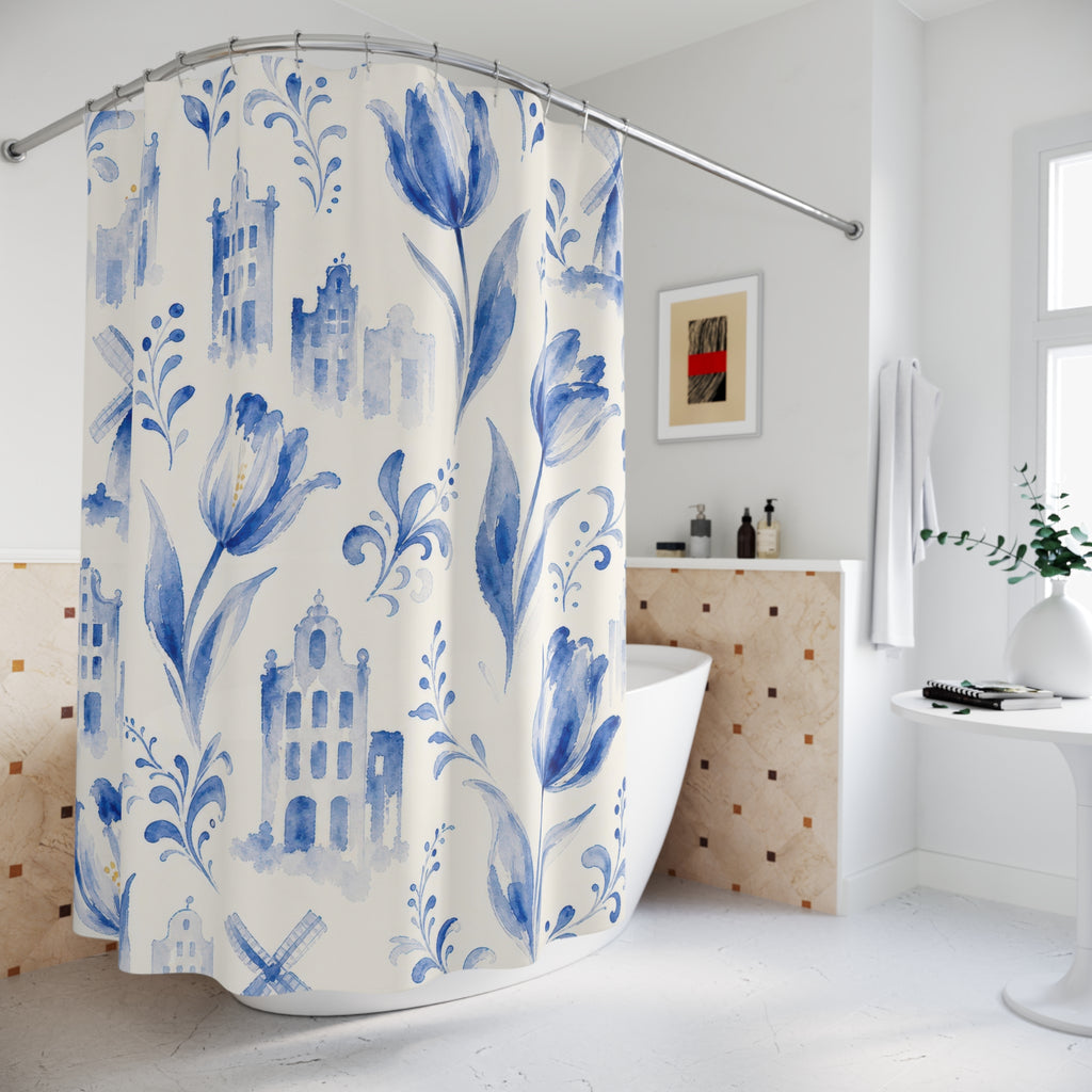 Dutch Delft Blue Floral Shower Curtain