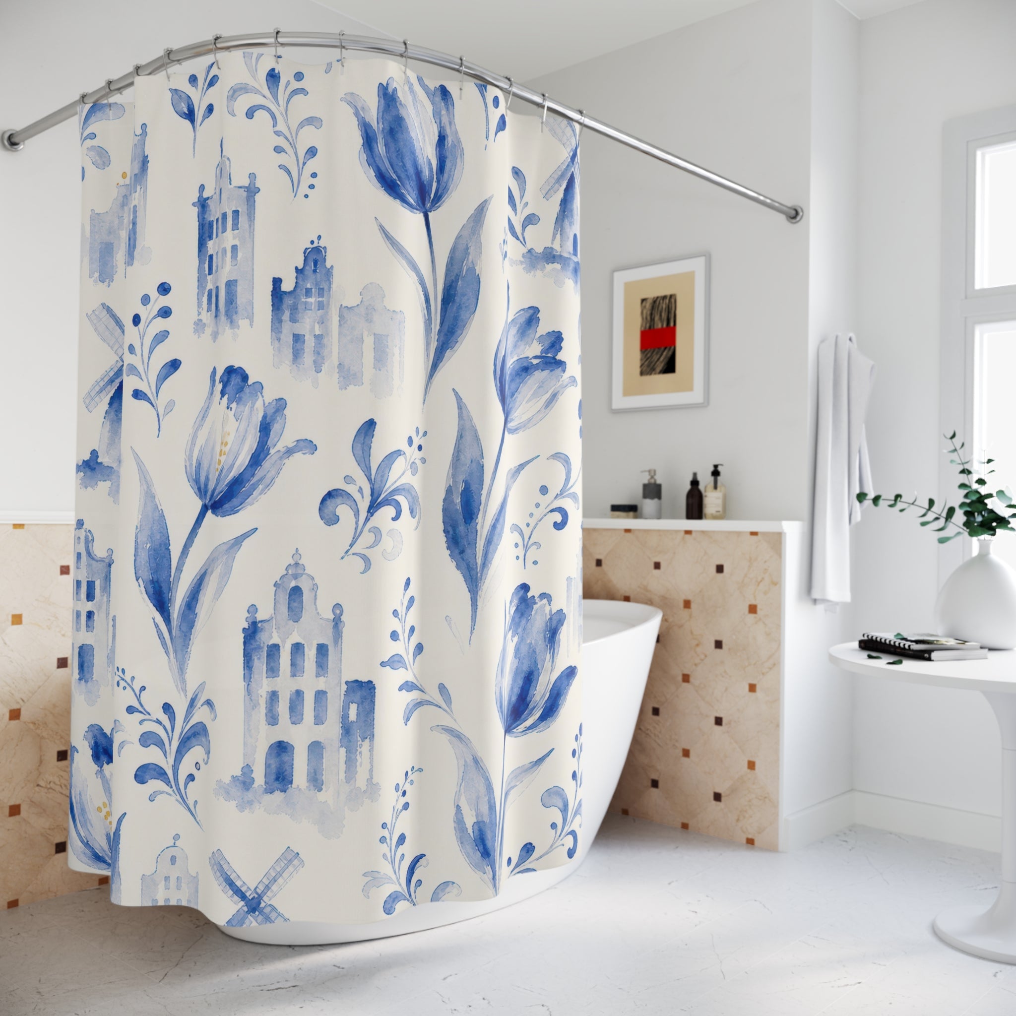 Dutch Delft Blue Floral Shower Curtain