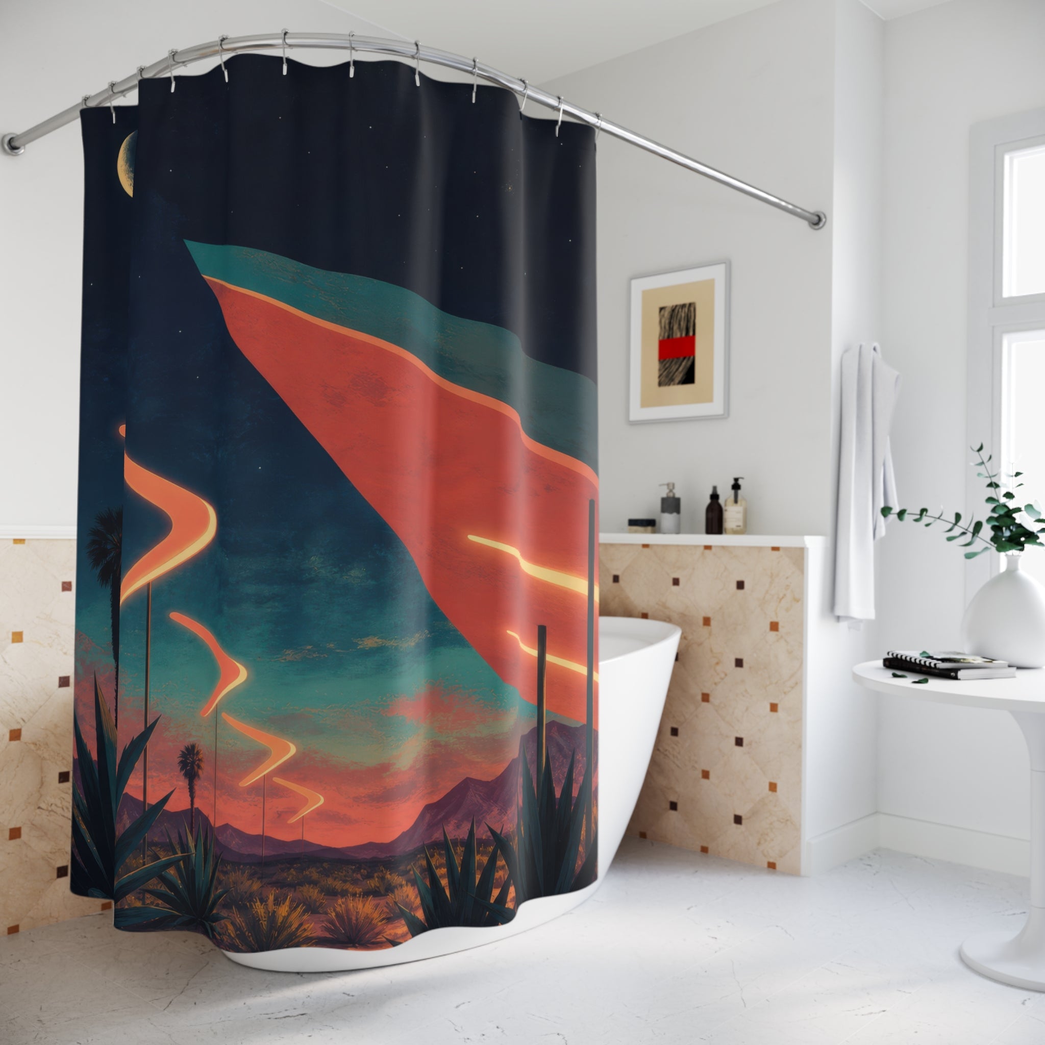 Desert Night Mid Century Style Shower Curtain