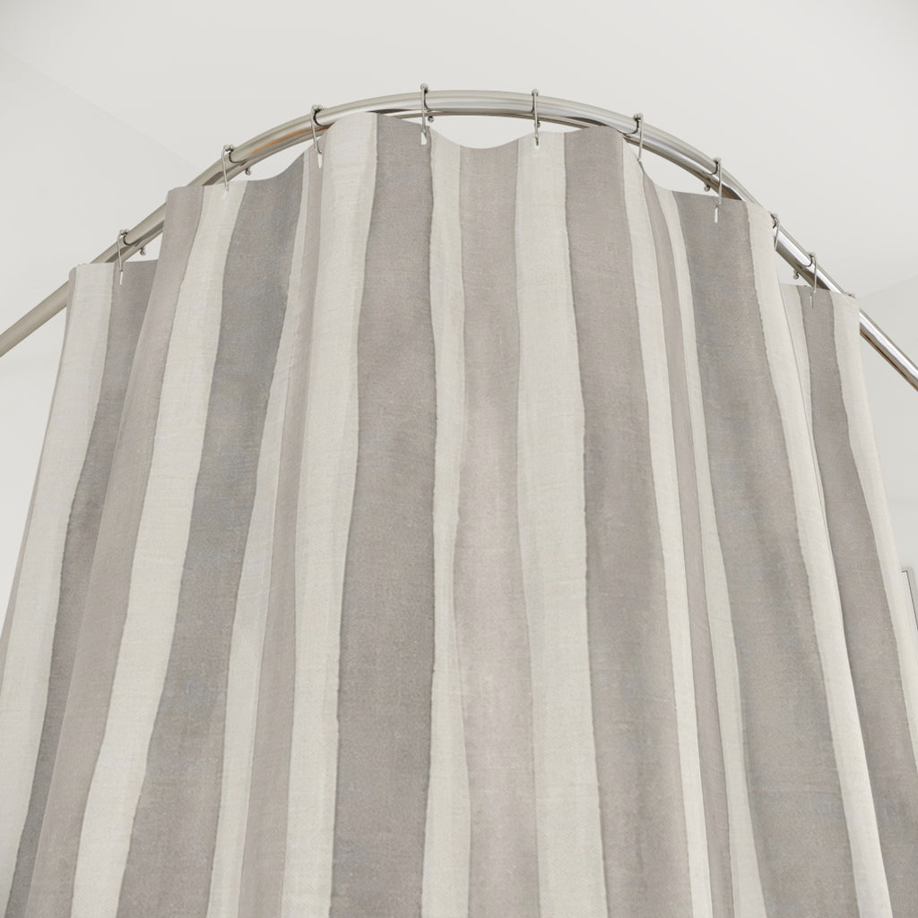 White Watercolor Vertical Stripe Shower Curtain