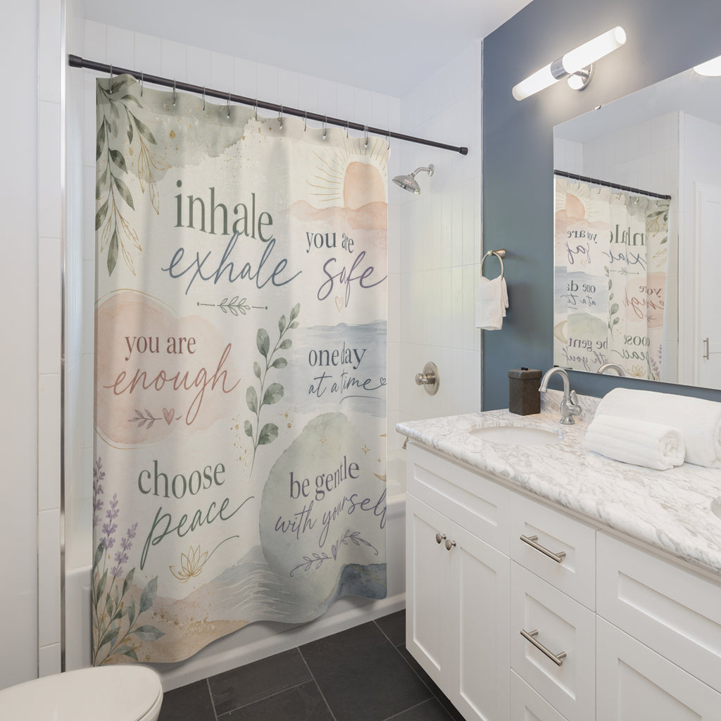 Positive Affirmation Shower Curtain: Sage Blue Pastel
