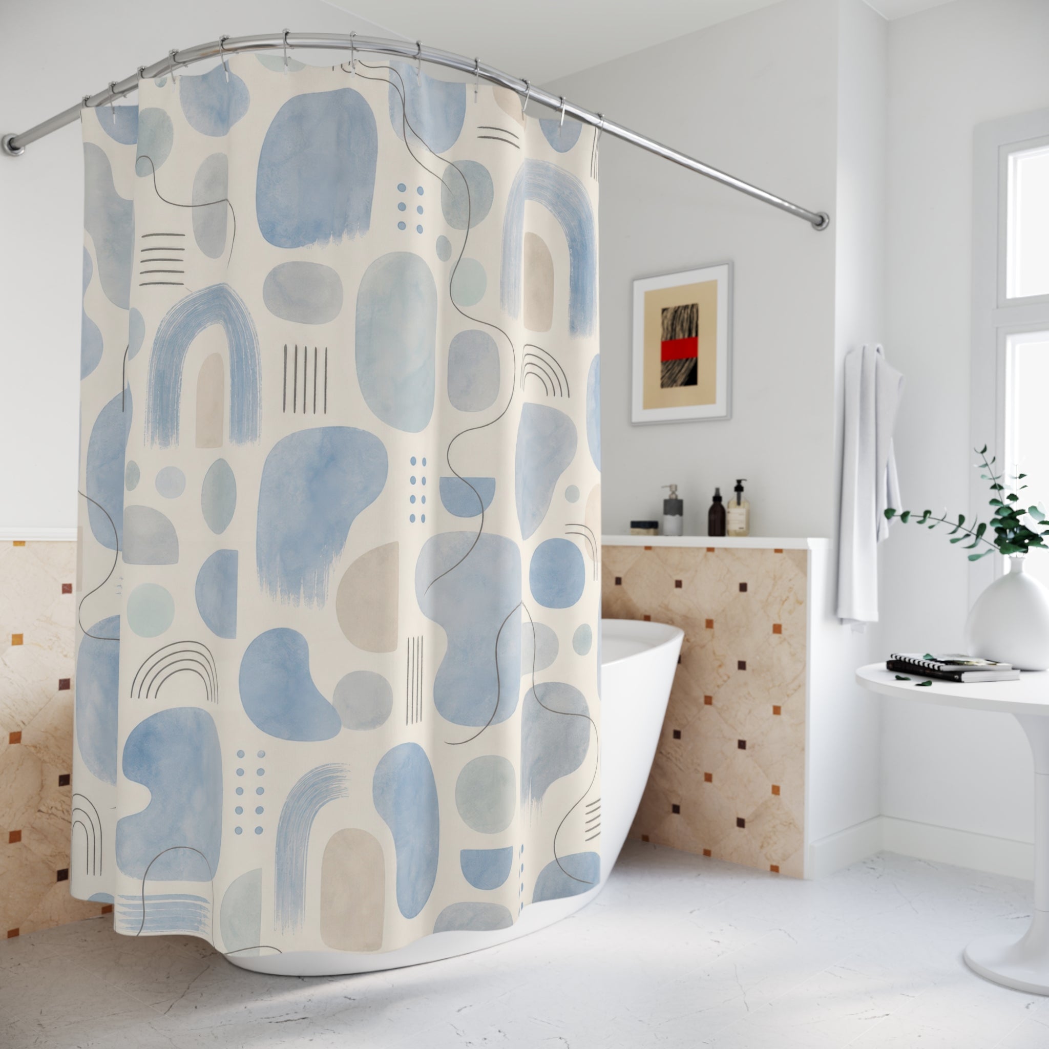 Abstract Light Blue Modern Shower Curtain