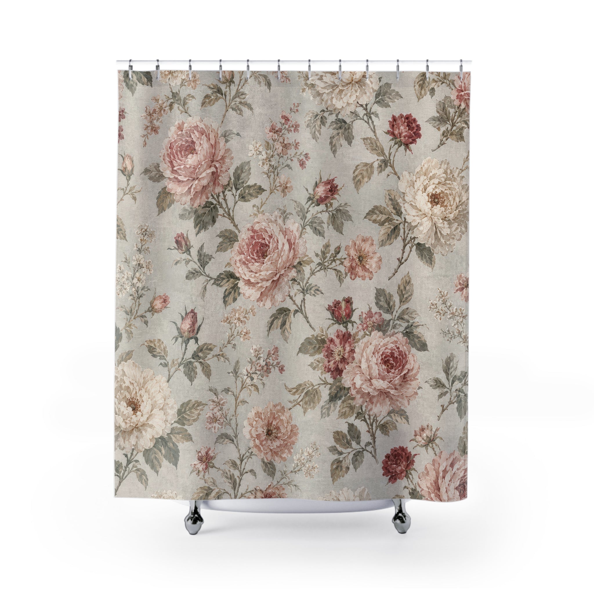 Pink Cream Cabbage Rose Shower Curtain