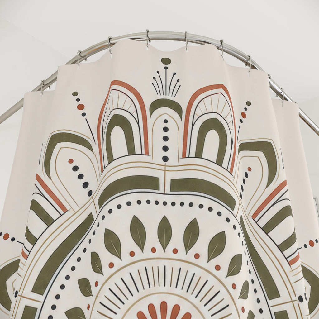 Olive Coral Line Art Medallion Shower Curtain