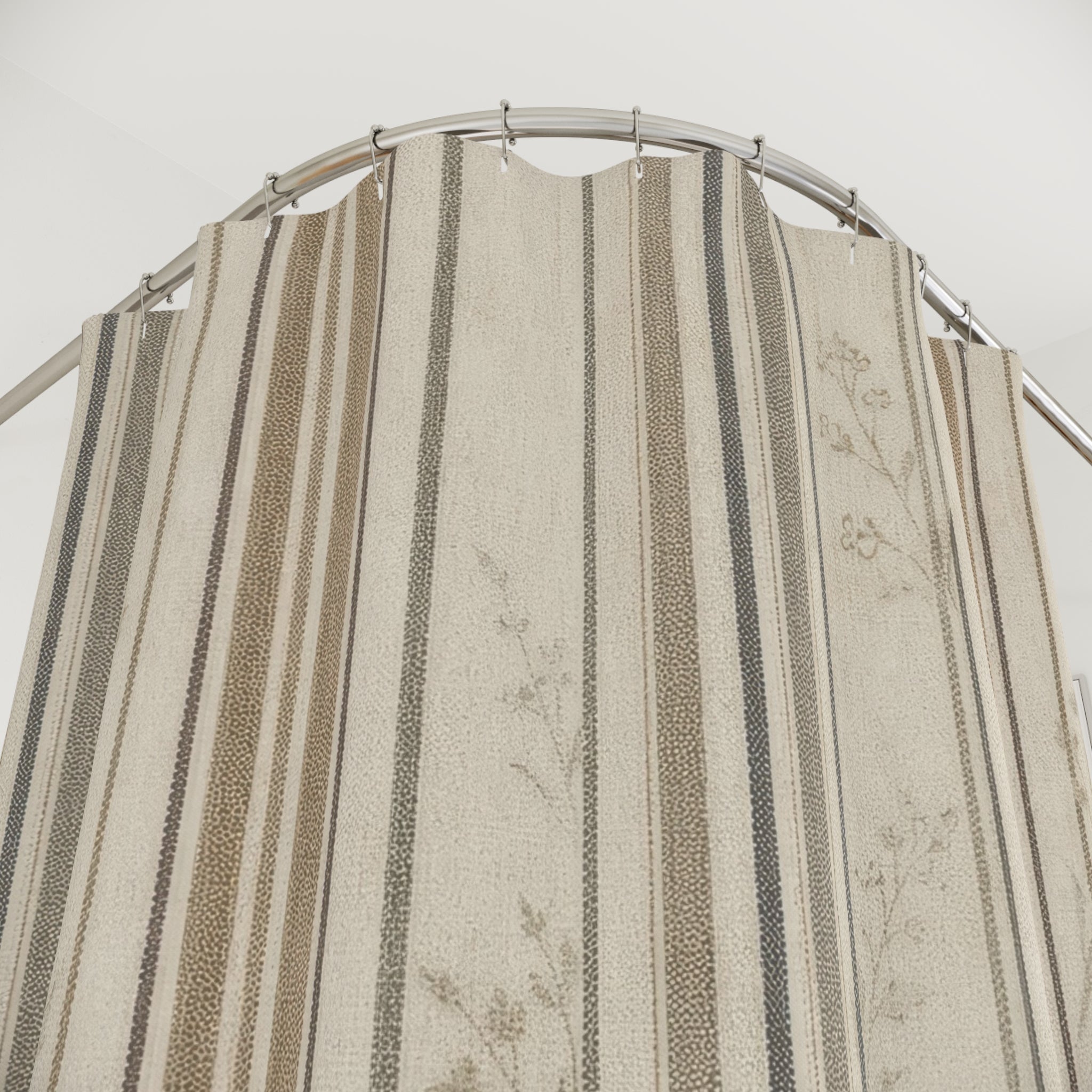 Brown Ticking Stripe Shower Curtain
