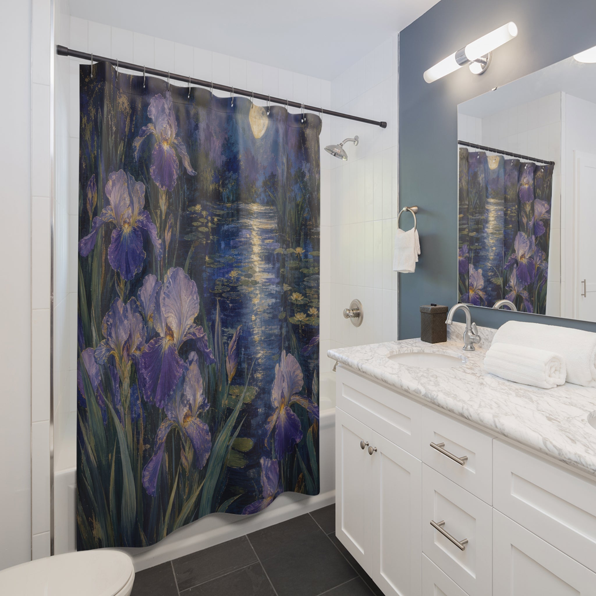 Nocturne Iris Pond Shower Curtain