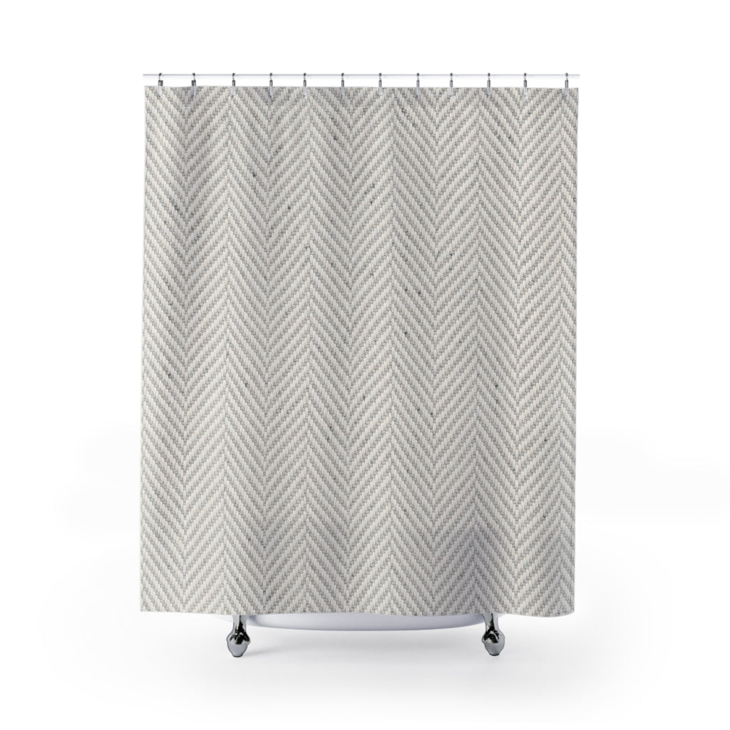 Grey White Herringbone Shower Curtain