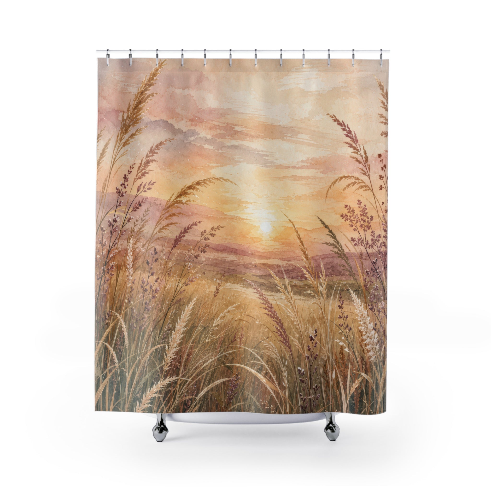 Sunset Meadow Grass Landscape Shower Curtain