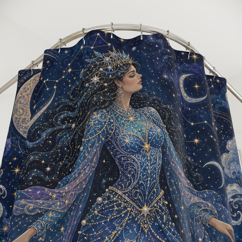 Blue Mermaid Moon Star Shower Curtain
