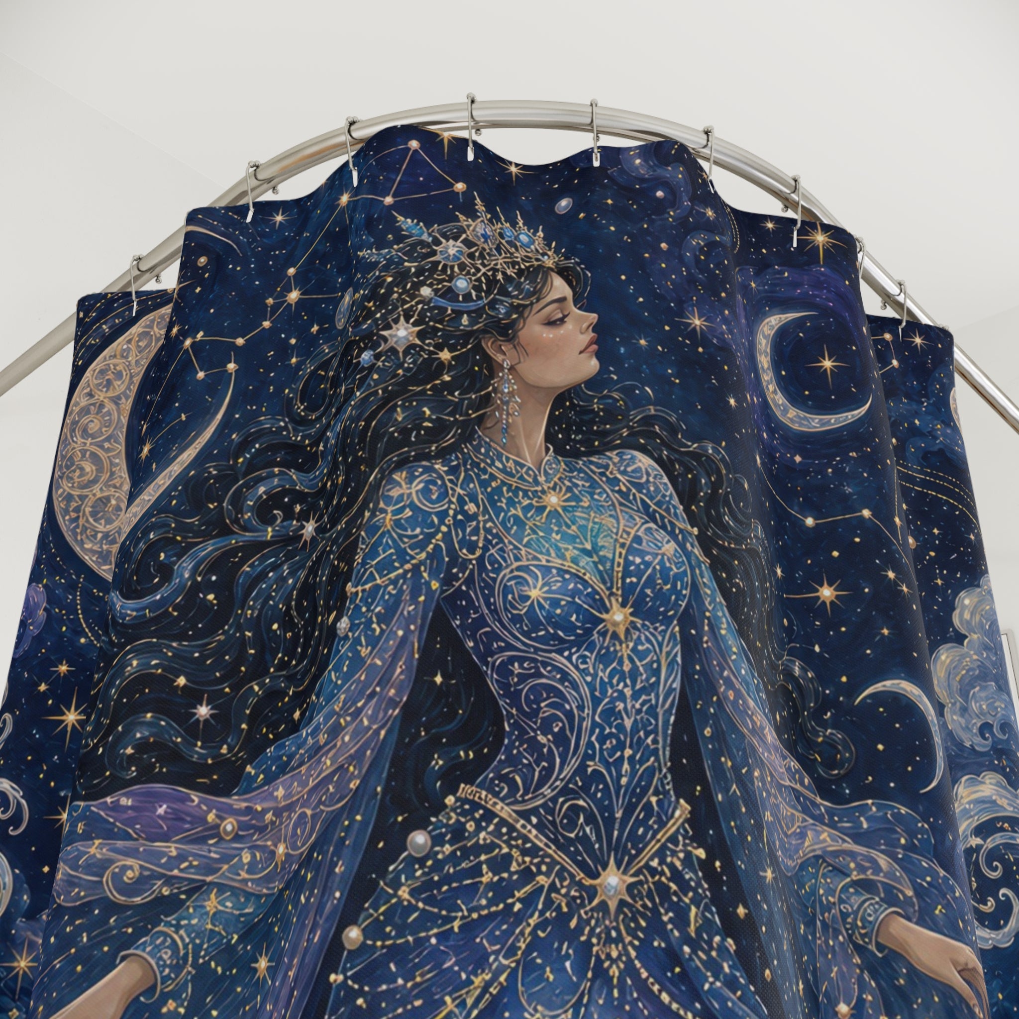 Blue Mermaid Moon Star Shower Curtain
