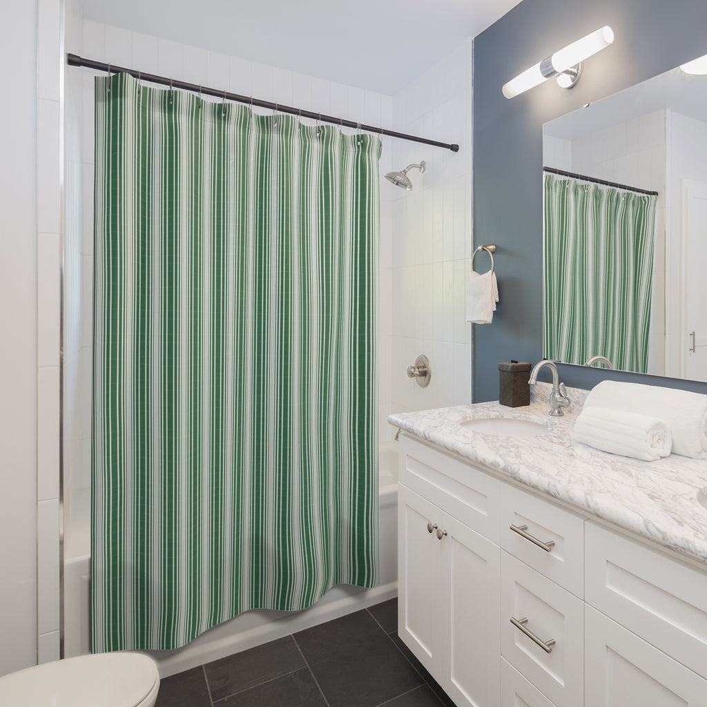 Green and White Graduated Stripe Shower Curtain