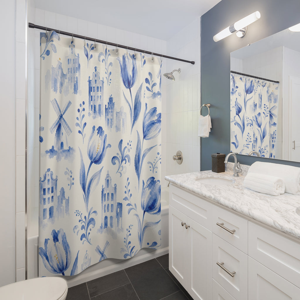 Dutch Delft Blue Floral Shower Curtain