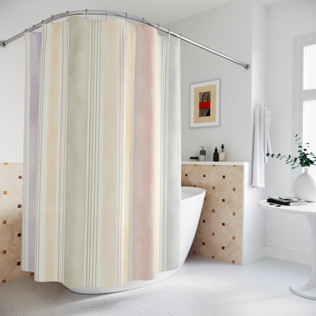 Pale Lavender Mint Vertical Stripe Shower Curtain