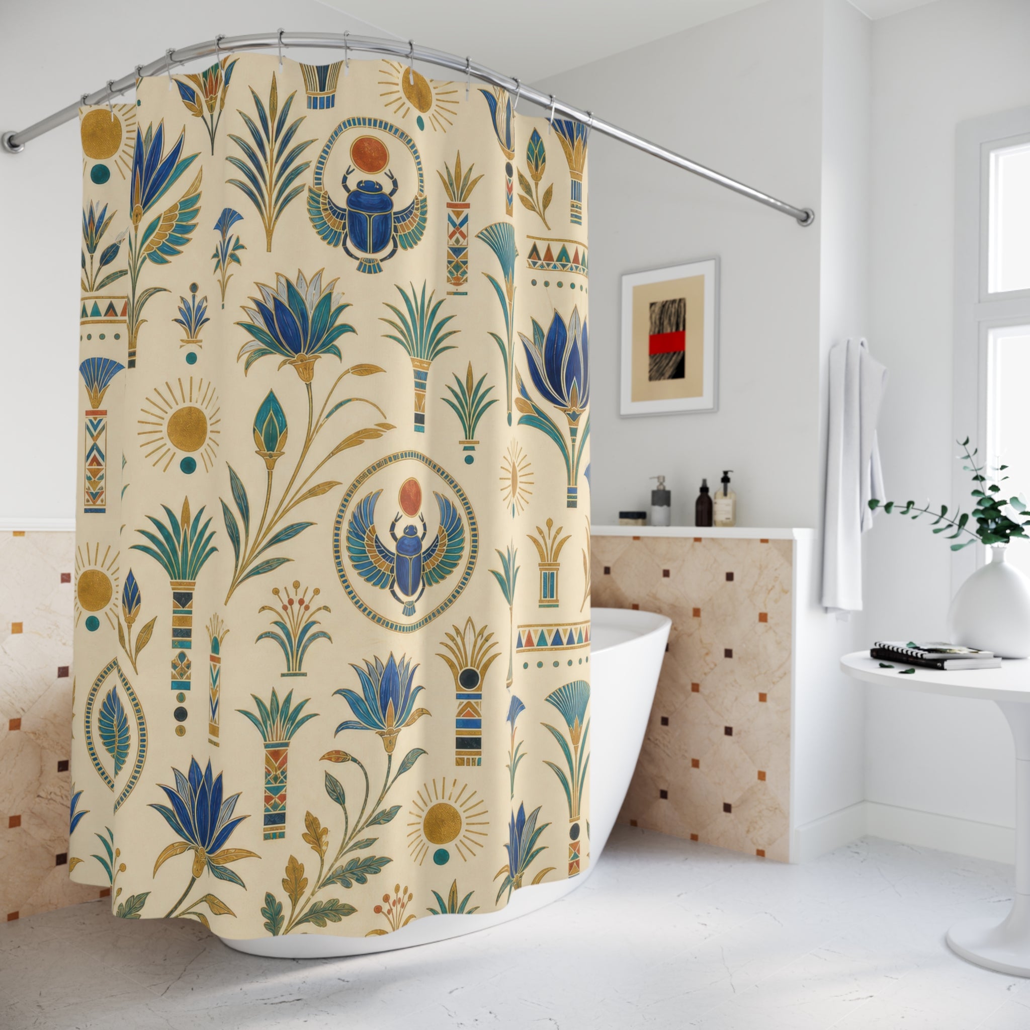 Egyptian Scarab Blue Shower Curtain