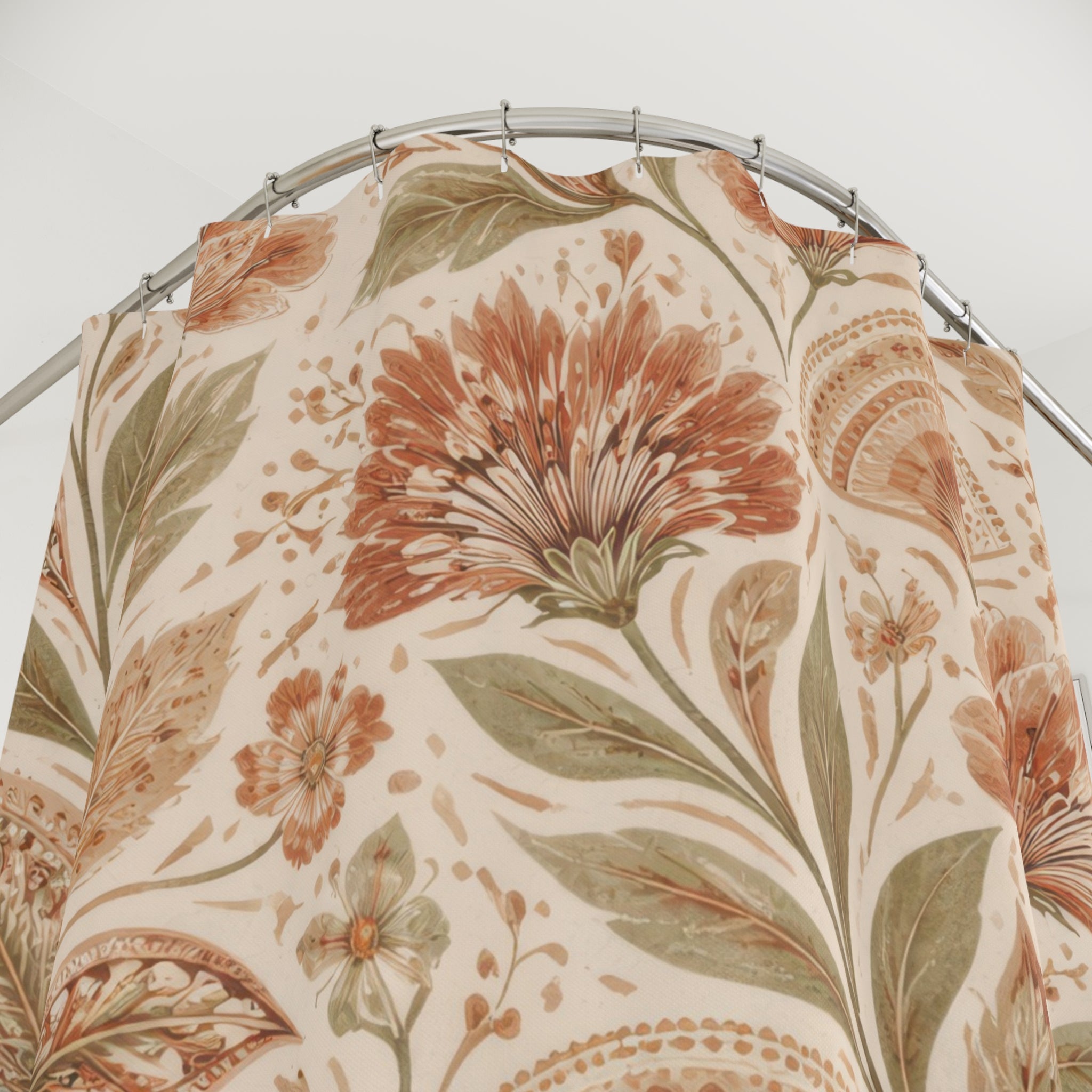 Boho Floral Shower Curtain – Terracotta Sage