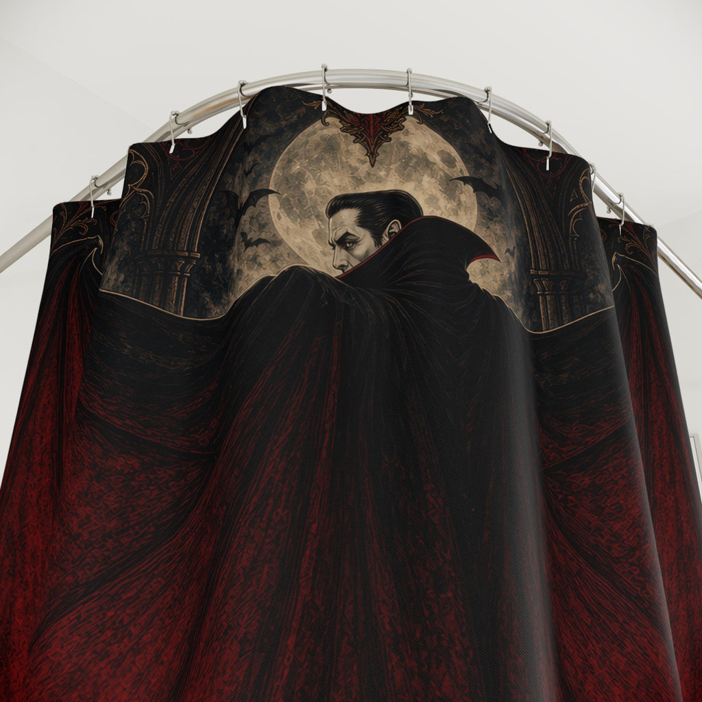 Unique Bat Shower Curtain, Red Gothic Wing Art, Black Vampire Bathroom Decor, Dark Spooky Halloween Guest Bath Accent, Dramatic Bath
