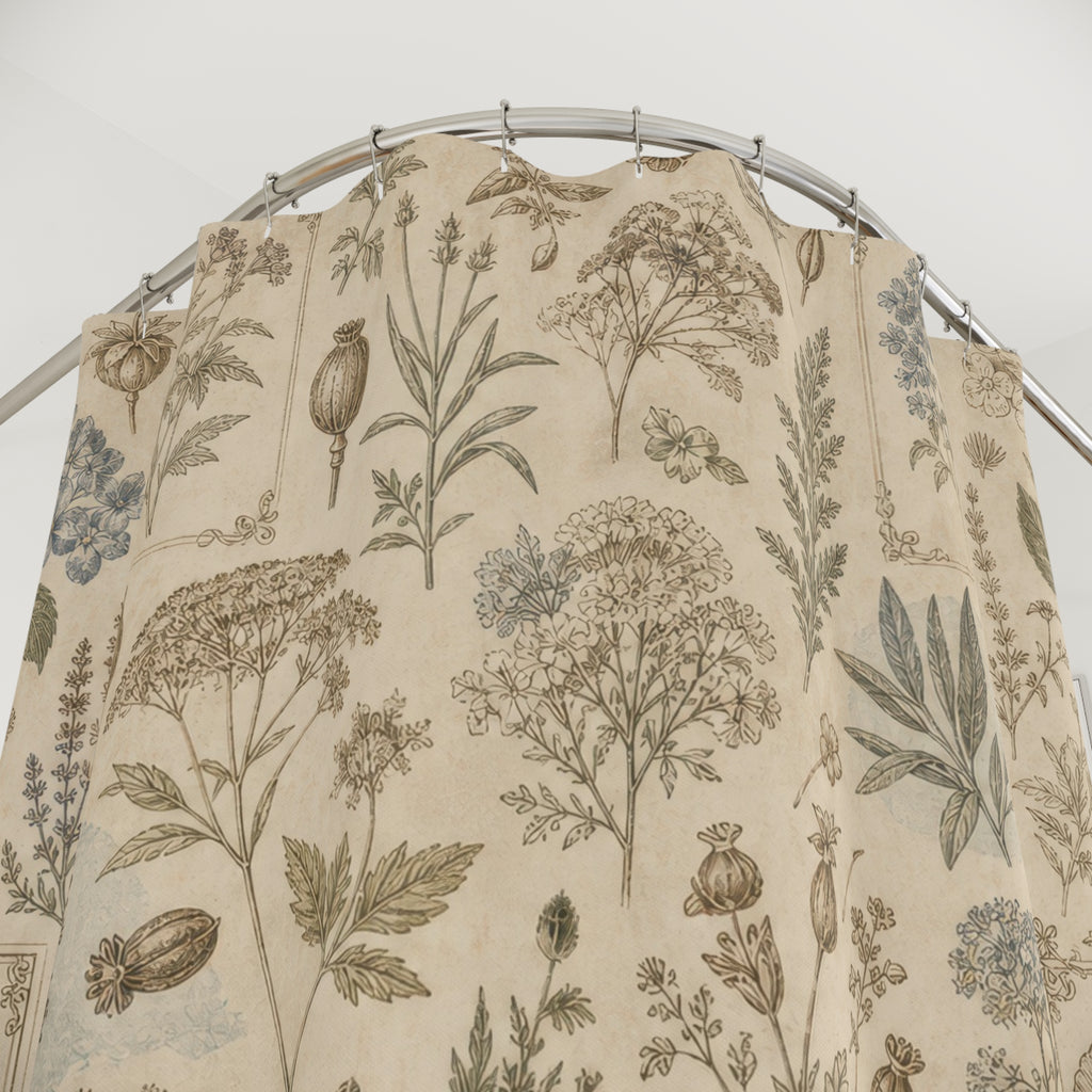 Vintage Wildflower Botanical Farmhouse Beige Blue Brown Shower Curtain