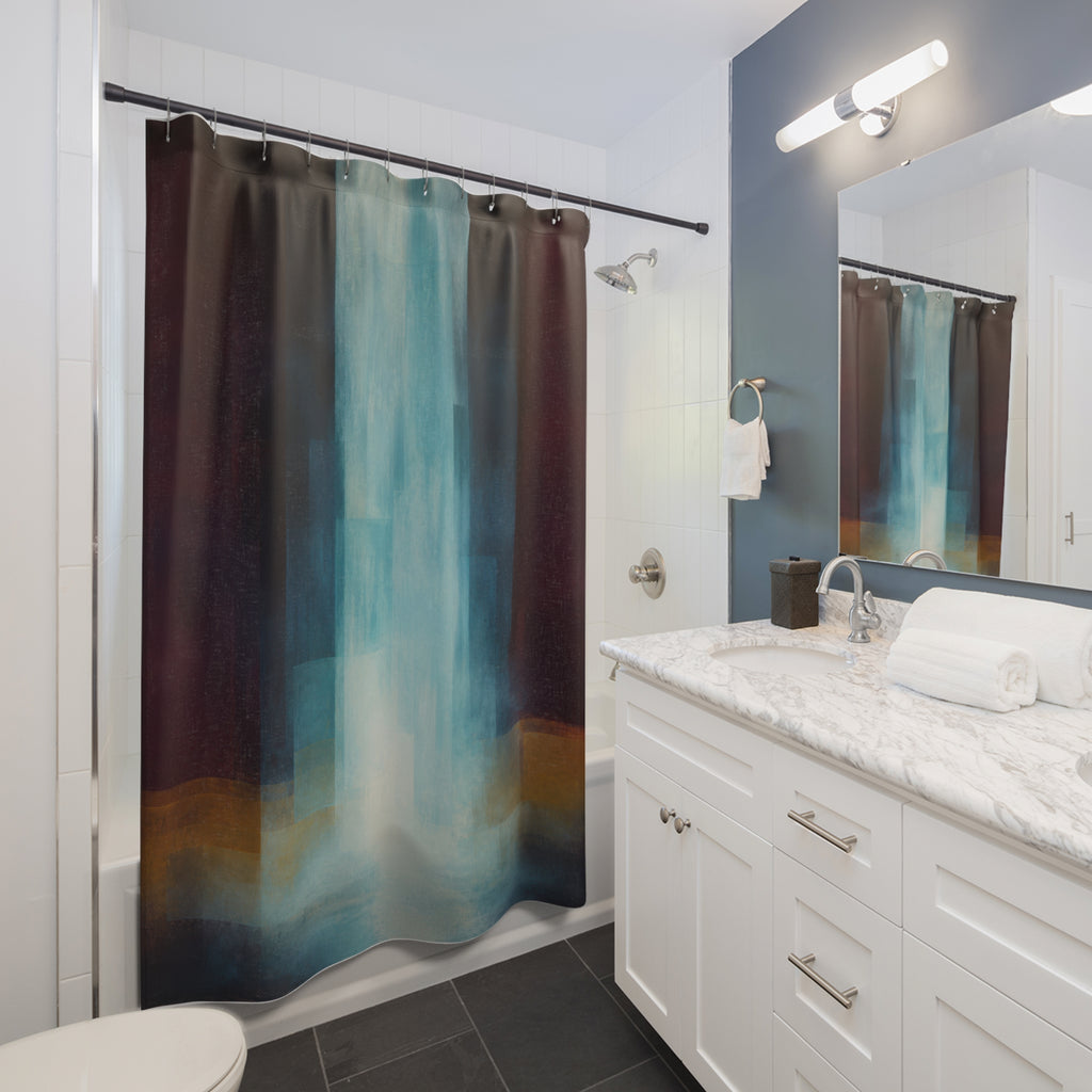 Blue Color Field Waterfall Print Shower Curtain