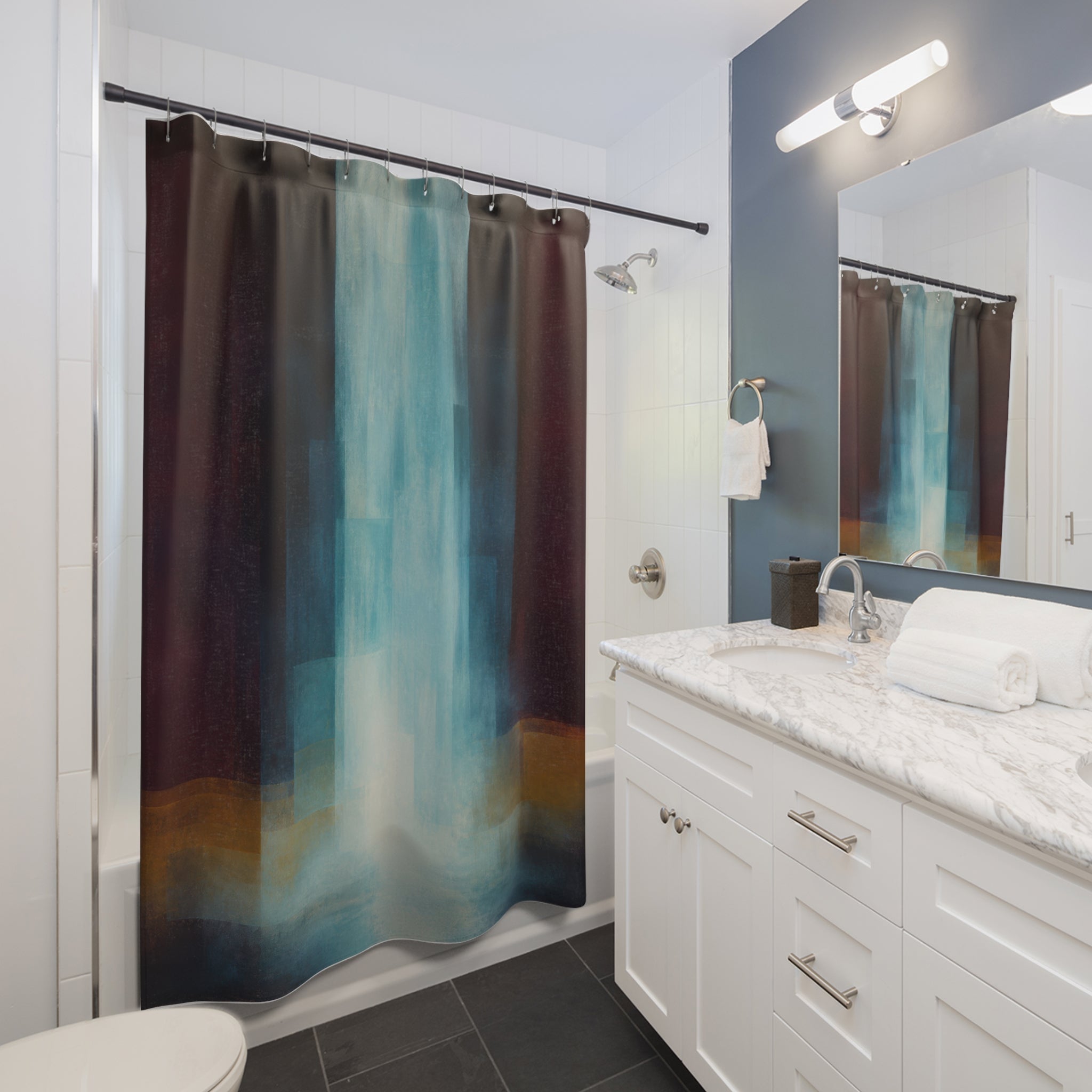 Blue Color Field Waterfall Print Shower Curtain
