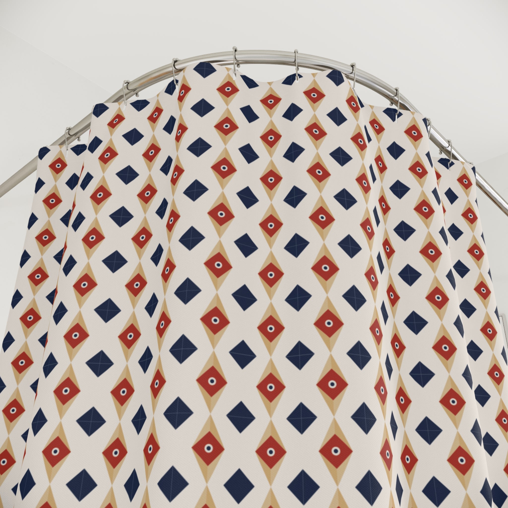 Barn Star Quilt Shower Curtain – Red, Navy & Gold