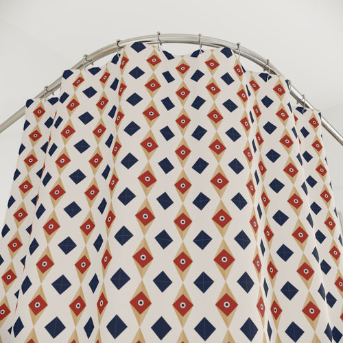 Barn Star Quilt Shower Curtain – Red, Navy & Gold