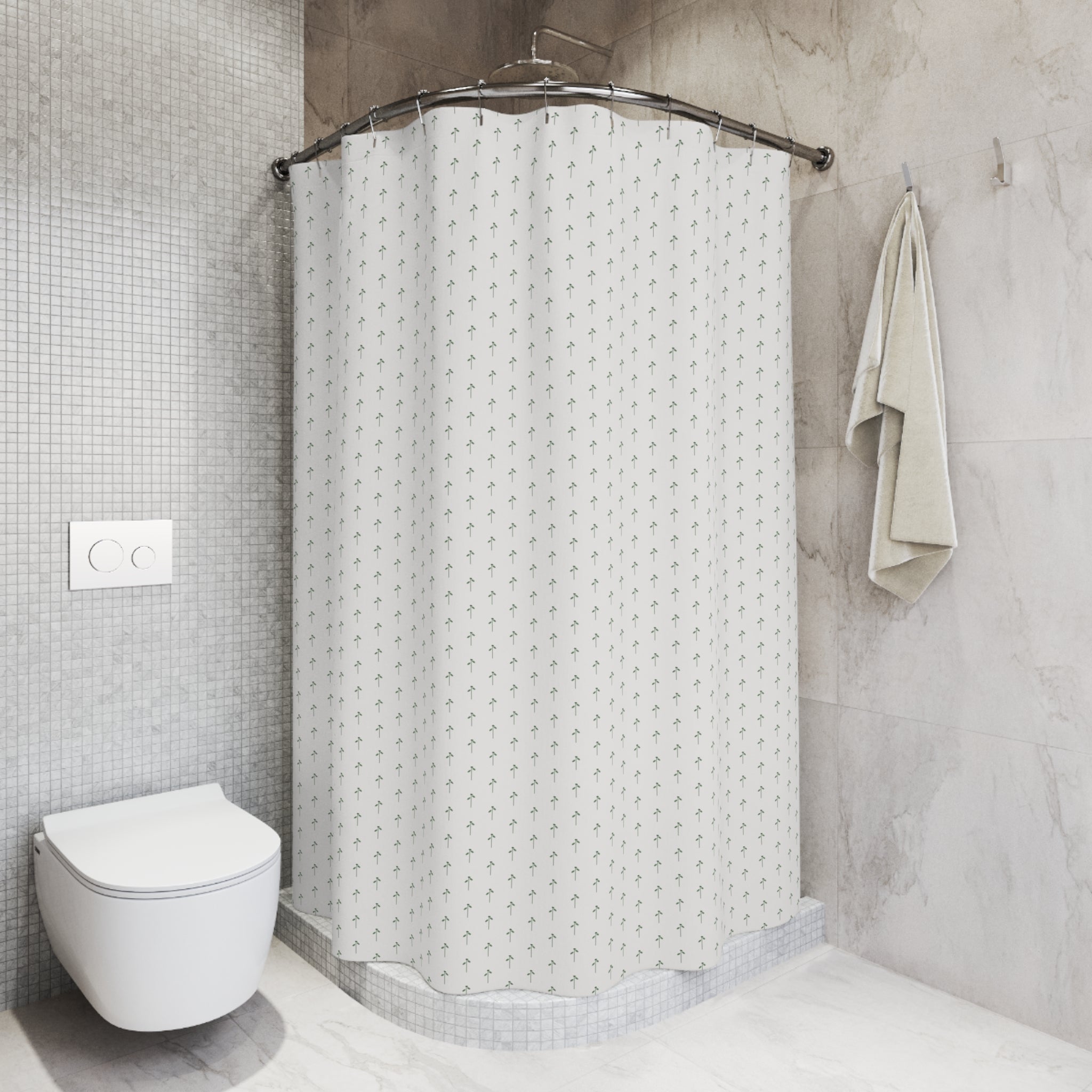 Scandinavian Dot Grid Shower Curtain – Charcoal on Cream