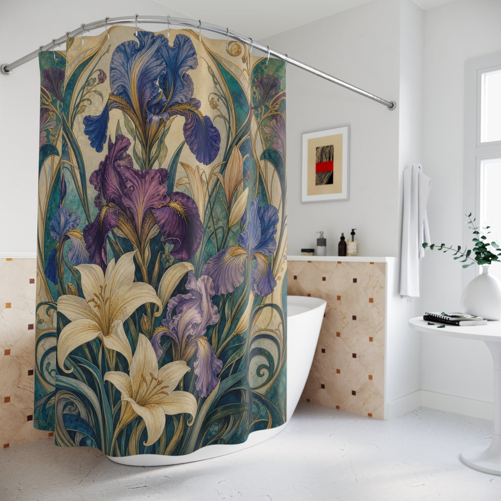 Teal Art Nouveau Jewel Garden Shower Curtain