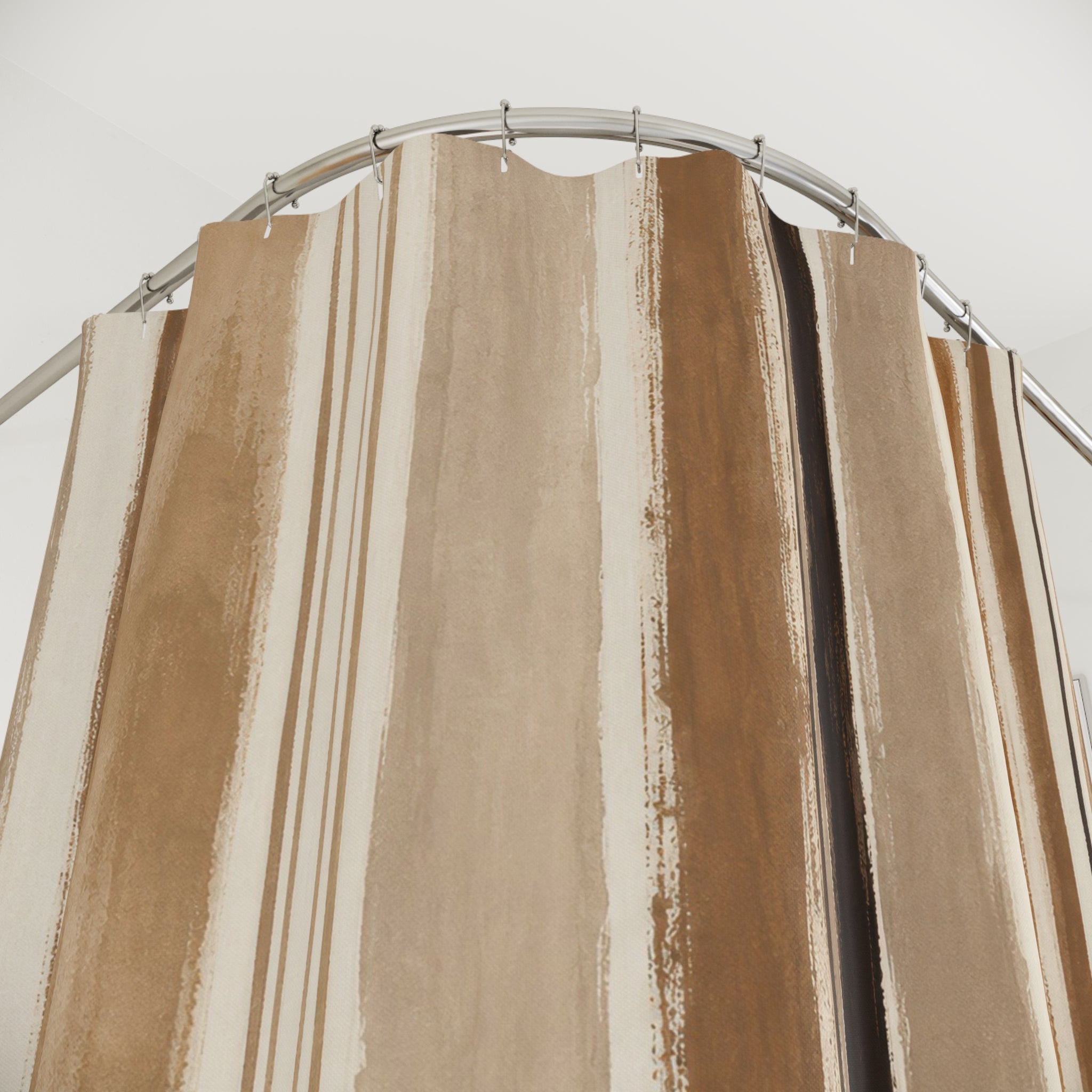 Brown Tan Watercolor Vertical Stripe Shower Curtain