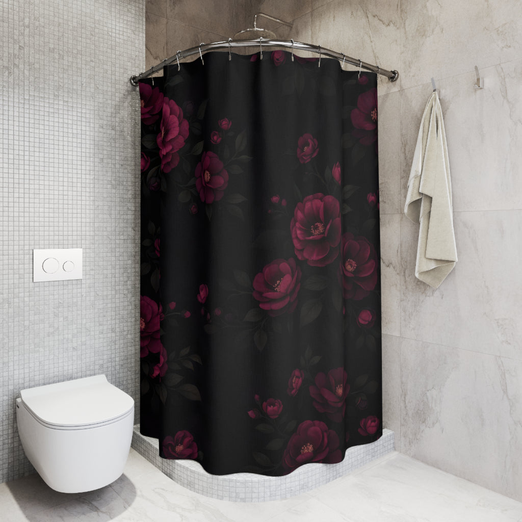 Dark Floral Shower Curtain – Moody Burgundy