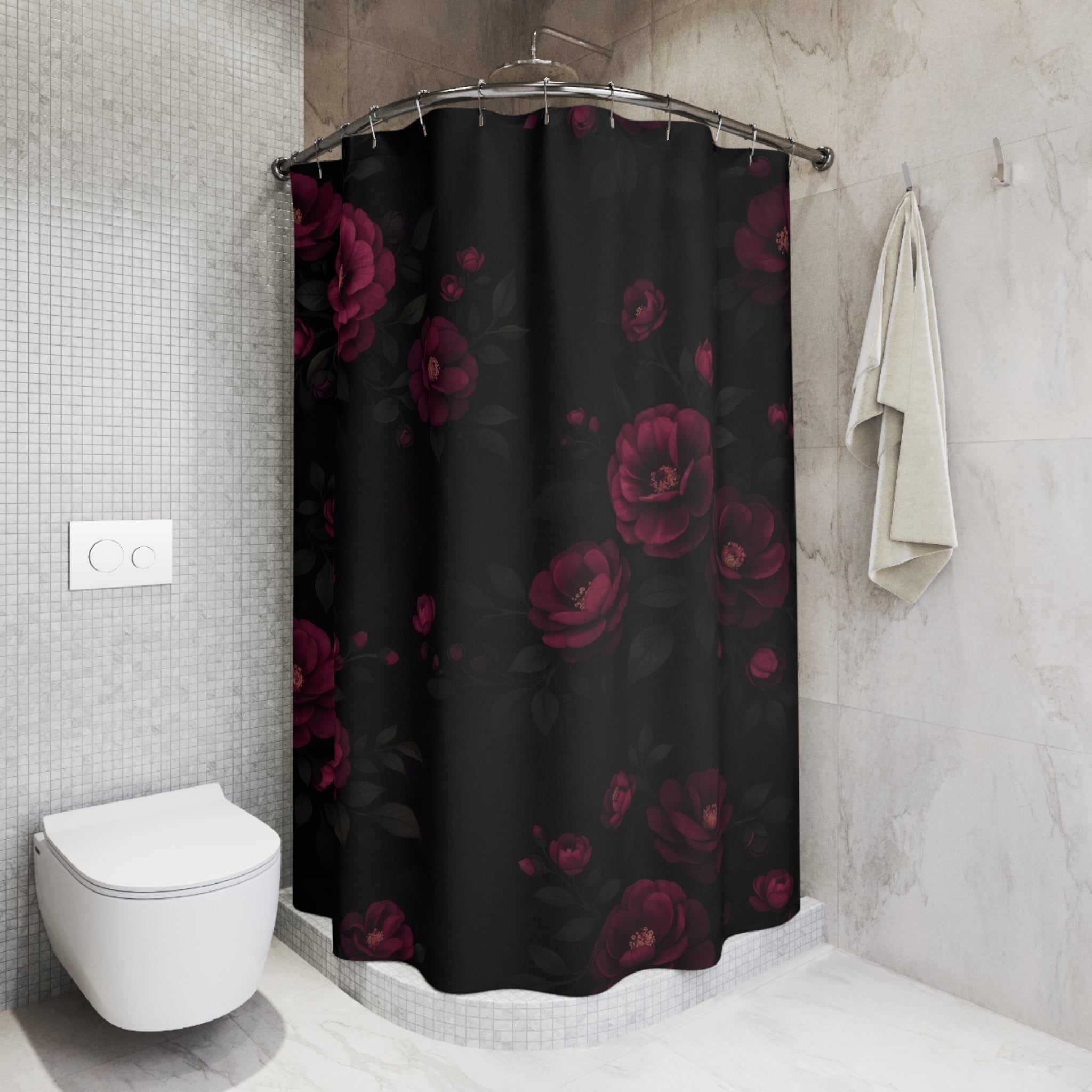Dark Floral Shower Curtain – Moody Burgundy
