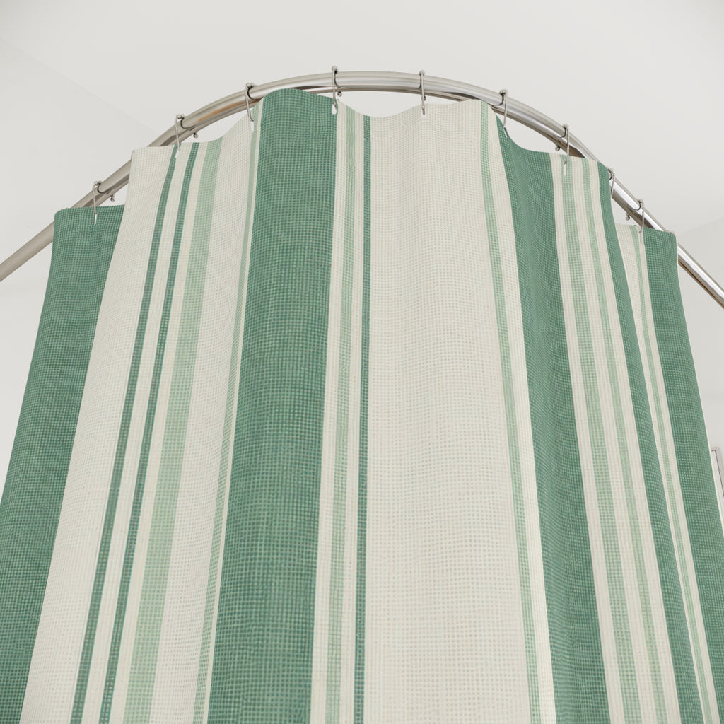 Jade Green Stripe Shower Curtain