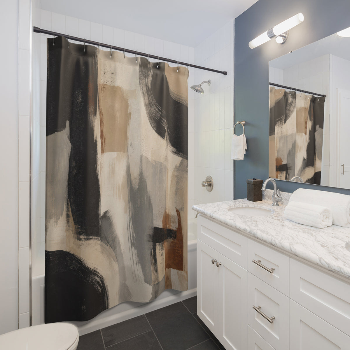 Beige Gray Abstract Brushstroke Shower Curtain