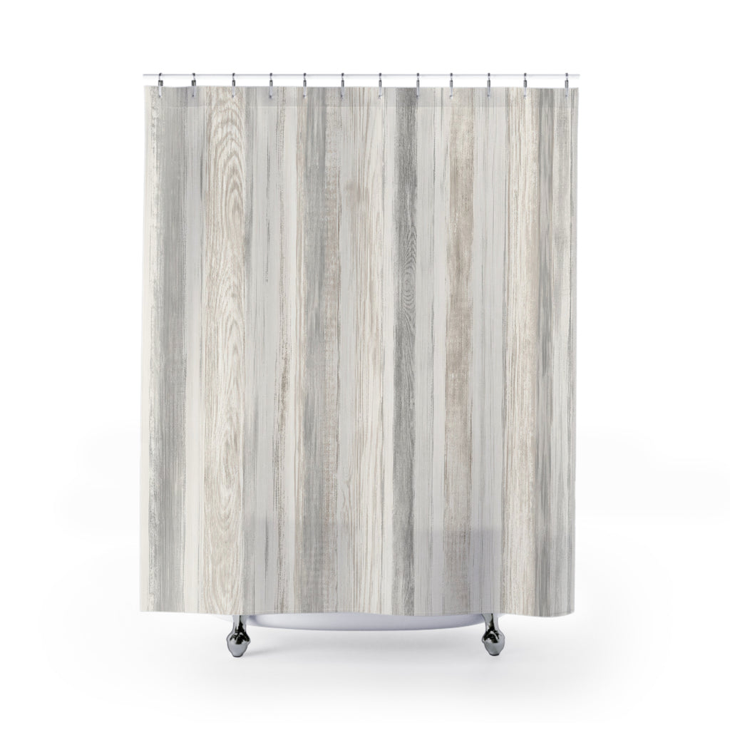 Weathered White Gray Wood Look Shower Curtain