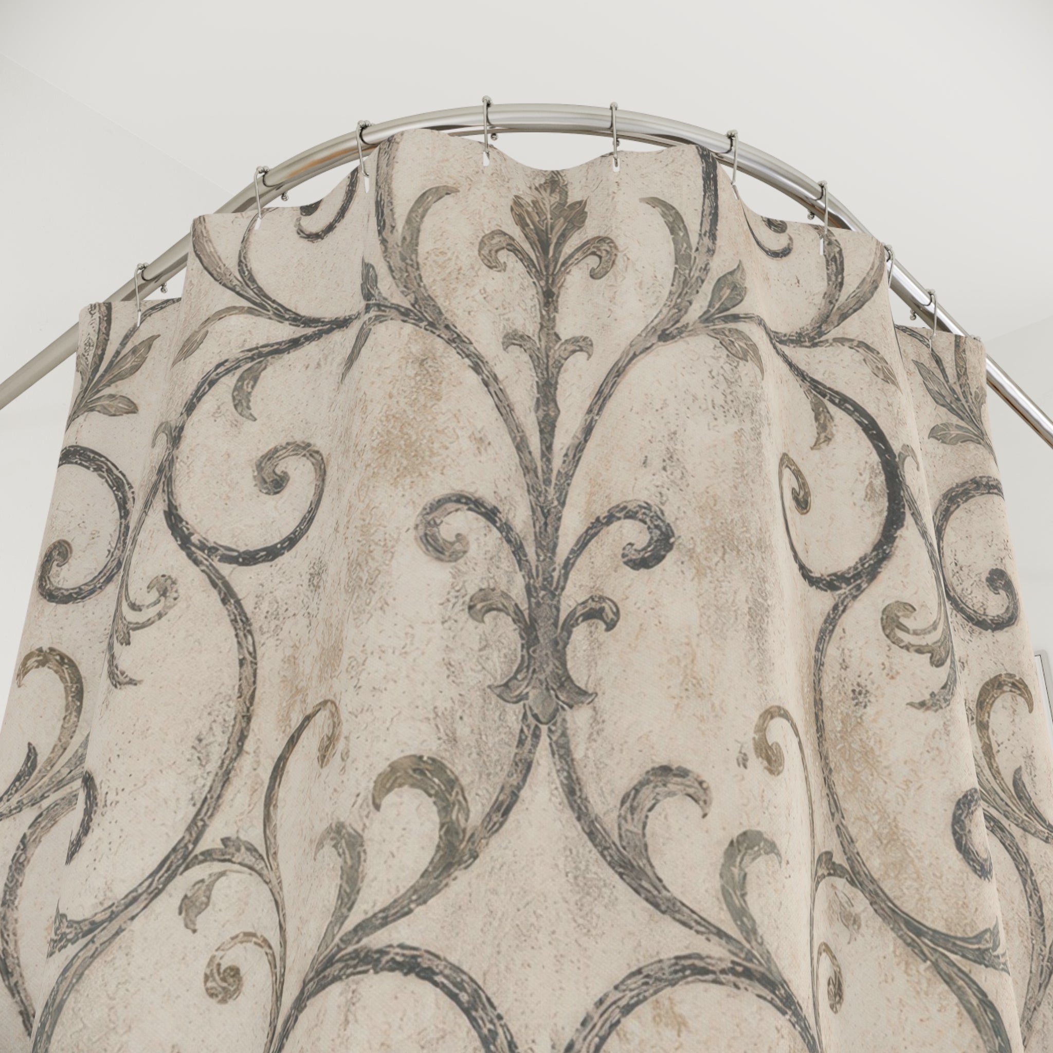 Grey Cream Damask Shower Curtain
